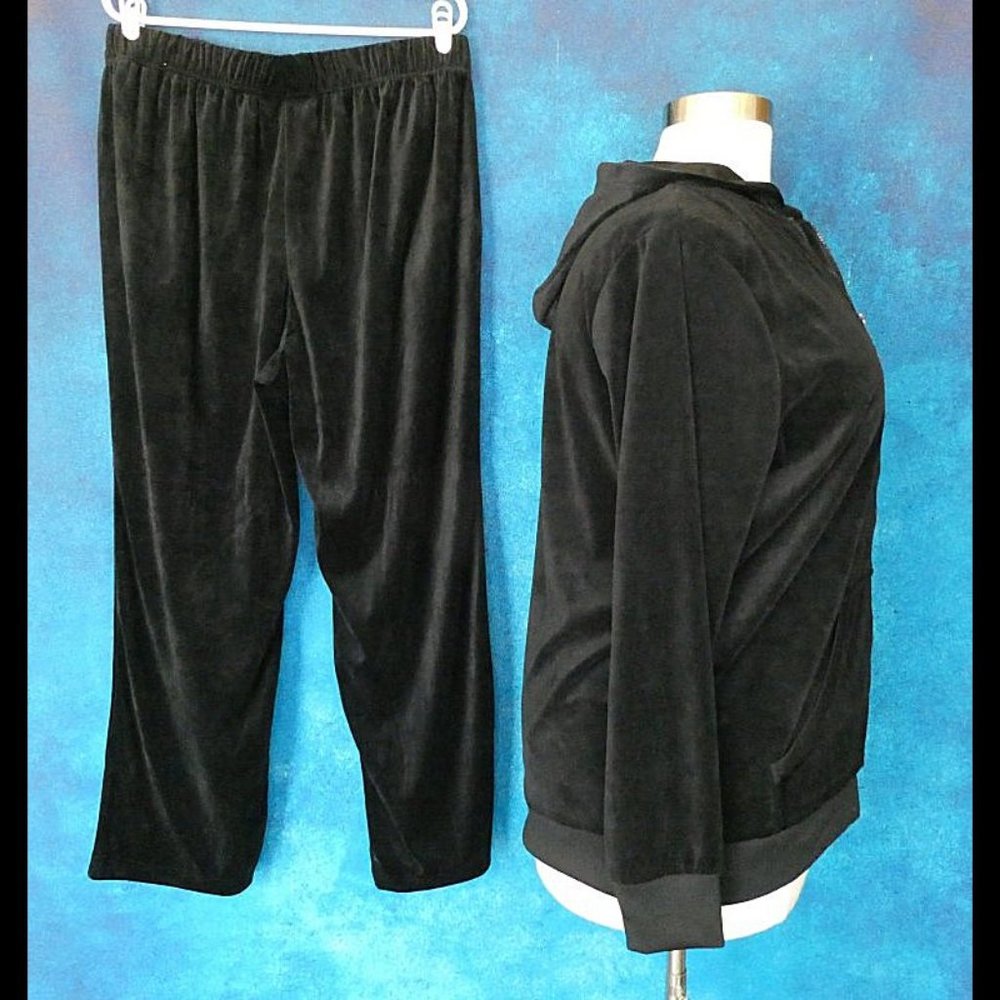 Woman Within Black Velour Jogging Suit 18/20 Large - Picture 5 of 7